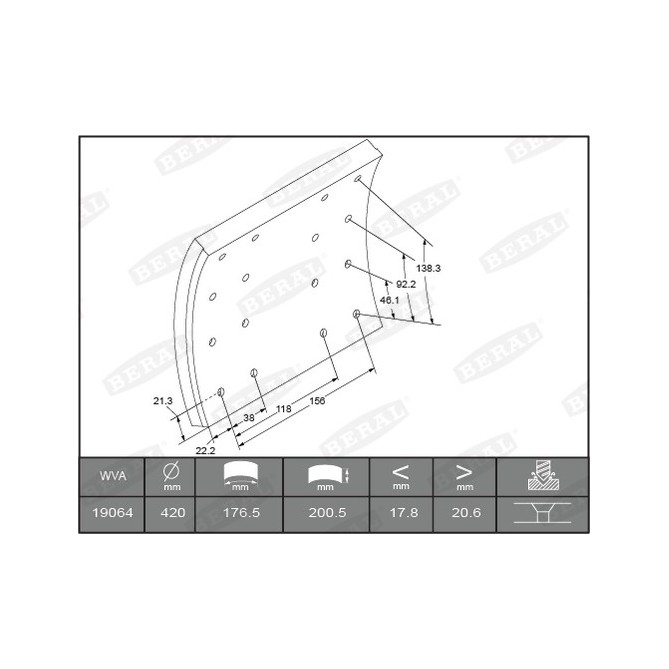 Set garnituri de frictiune, frana tambur BERAL